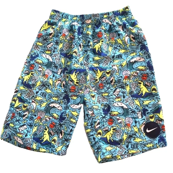 Nike Boys Swim Shorts/Trunks Blue Size XL surf Dinos, sharks, volcanos, swooshes - Picture 3 of 7
